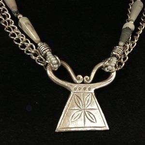 Silver & Jasper Pendant Necklace, Triple Strand on Silver Chain